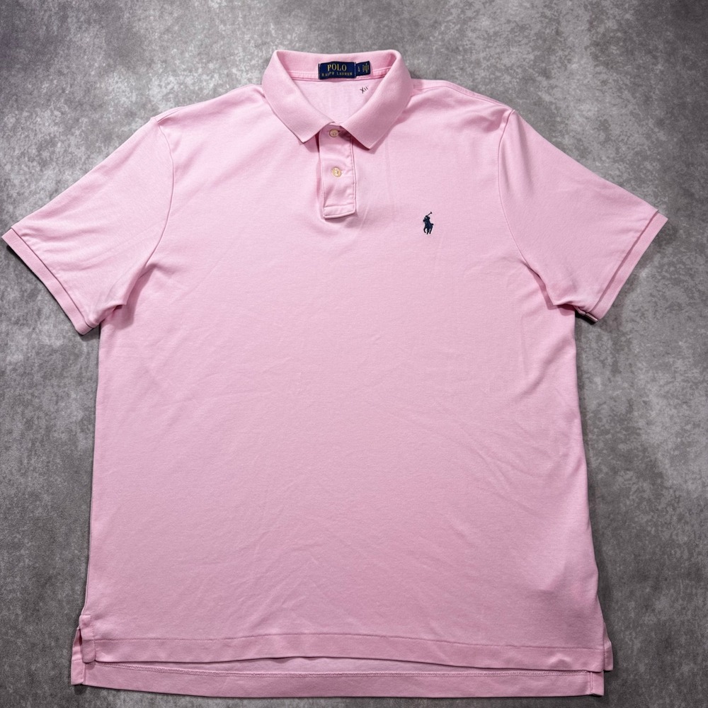 Polo Ralph Lauren Mens Large Pink Short Sleeve Cotton Jersey Polo Pony Logo - Picture 2 of 8